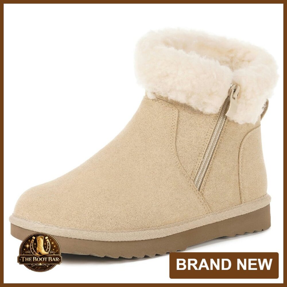 Genuine Suede Leather Winter Boots Water Resistant Fur Lined Ankle Booties